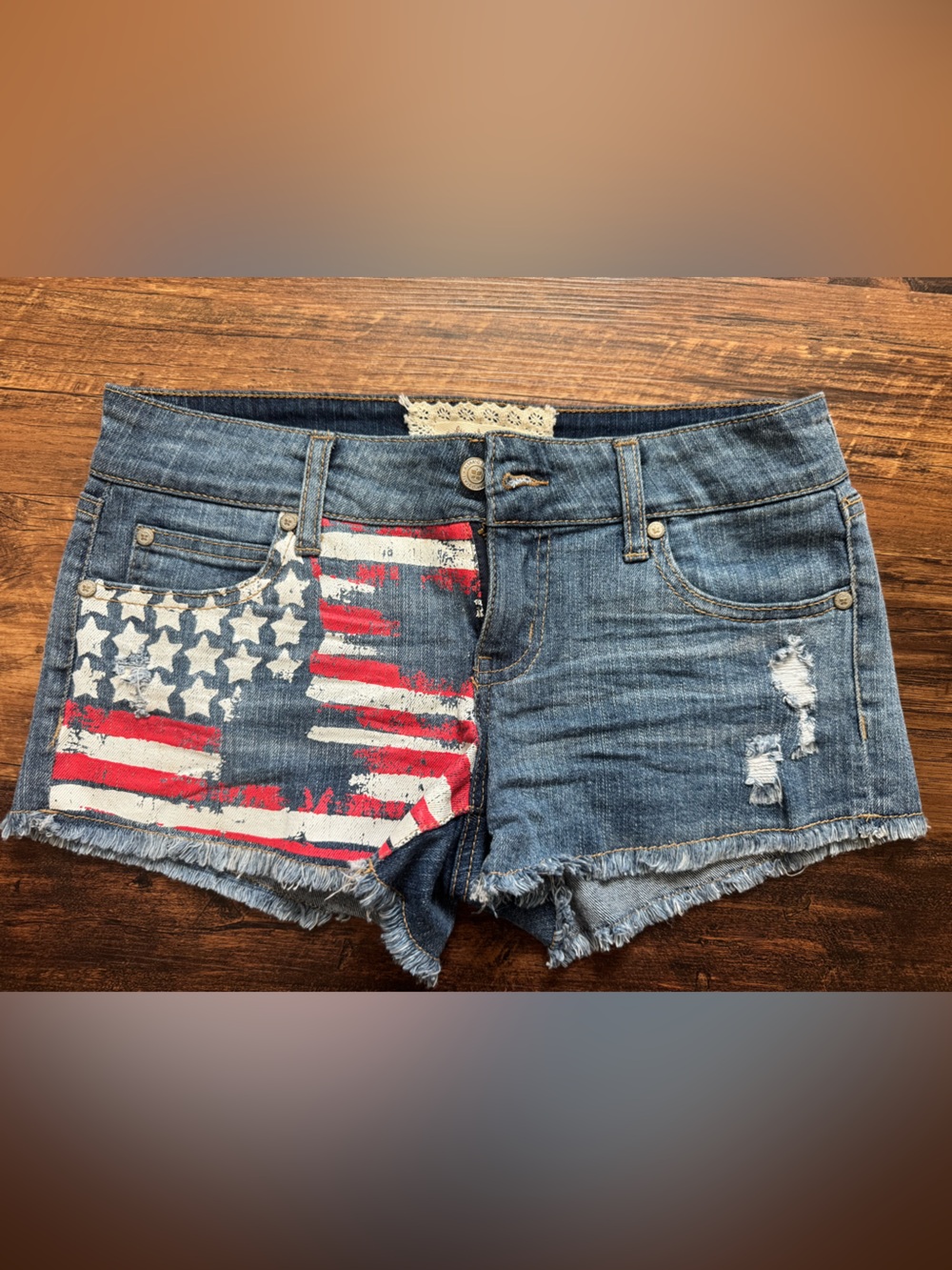 Patriotic Altar’d State denim cutoff shorts 98% cotton 2% spandex